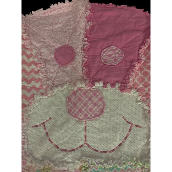 Pink Patchwork Bear-Shaped Quilt With Fringe & Owl Patterns For Toddlers Babies - Picture 9 of 16